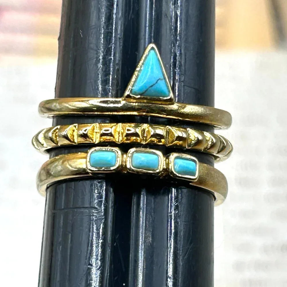 Stella & Dot Gold Faux Turquoise Wide Open Band Ring Designer Signed - Picture 7 of 13